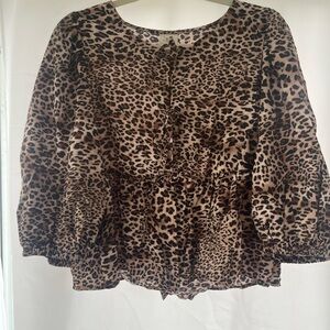 Leopard Print Peasant Blouse - Brown Animal Print Women Top A New Day Medium